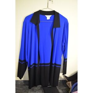 Misook Cardigan Women's 1X Colorblock Blue Black Korea Made